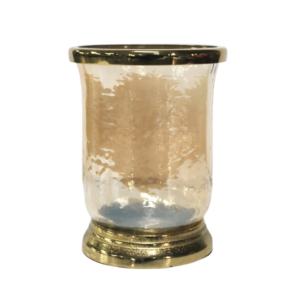 Γυάλινο Μελί Κηροπήγιο με Μεταλλική Χρυσή Βάση 11.5x11.5x15
