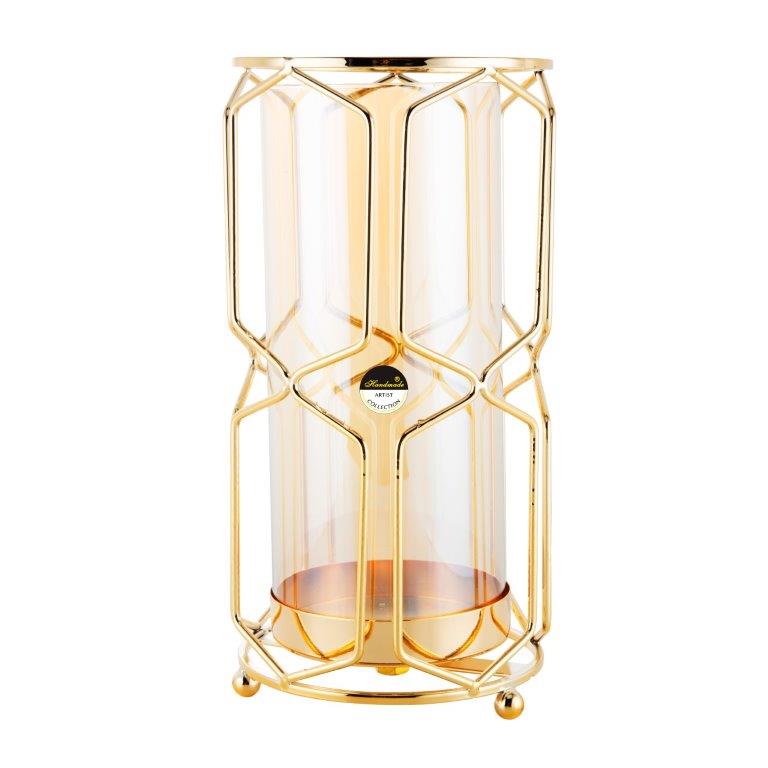 Γυάλινα Κηροπήγια με Χρυσές Μεταλλικές Λεπτομέρειες 13x26εκ