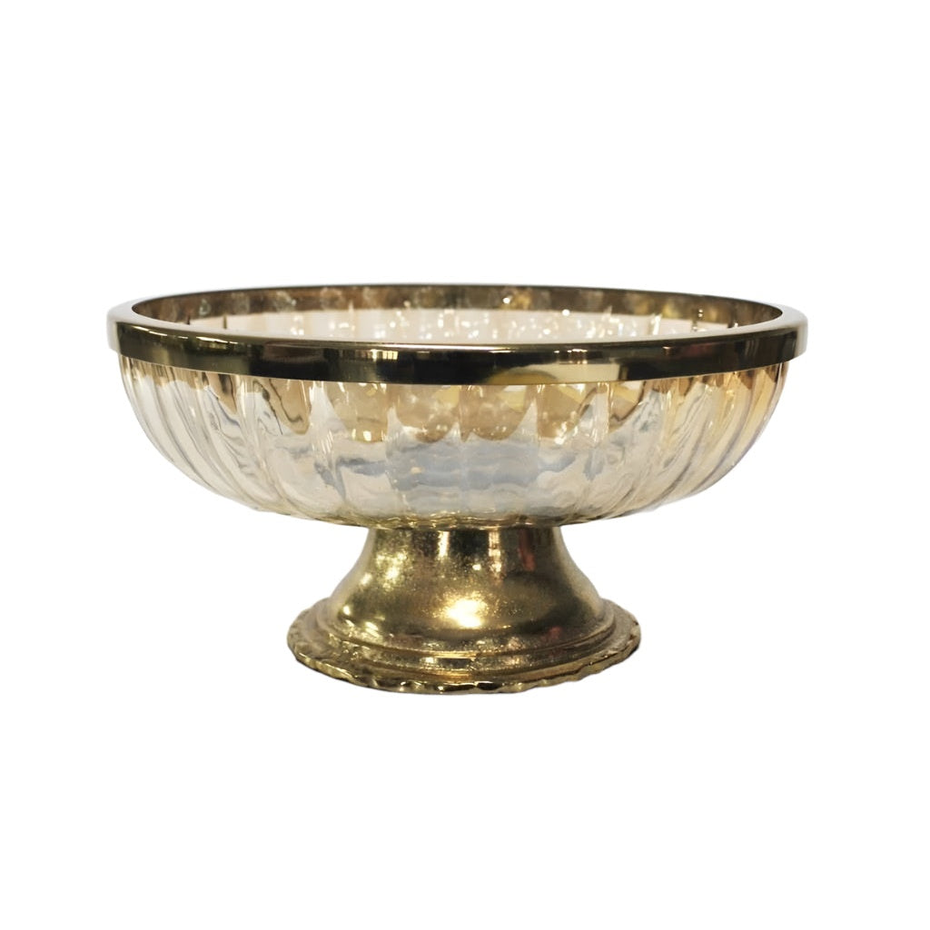 Γυάλινο Μελί Κουπ με Μεταλλική Χρυσή Αντικέ Βάση Πόδι 25.5x25.5x13