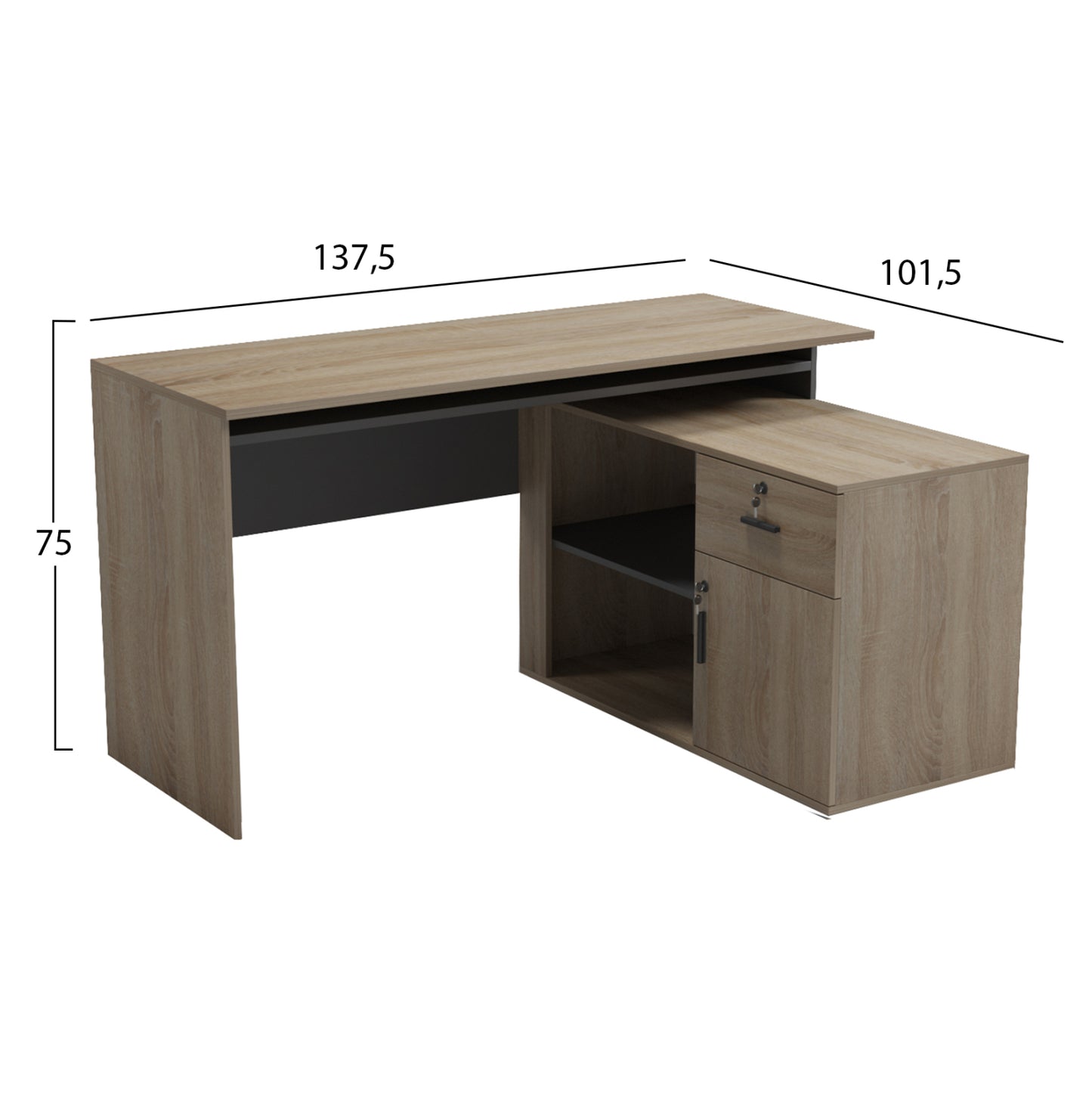 ΓΡΑΦΕΙΟ ΔΕΞΙΑ ΓΩΝΙΑ CARNET ΜΕΛΑΜΙΝΗ ΣΕ SONAMA ΓΚΡΙ 138x102x75