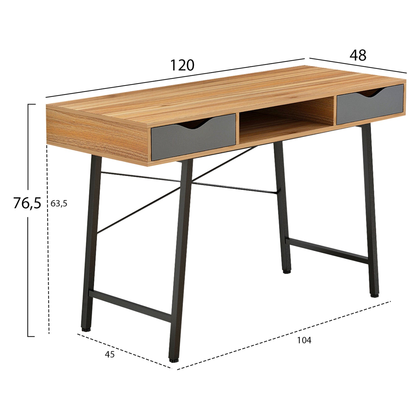 ΓΡΑΦΕΙΟ ΚΑΡΥΔΙ ΓΚΡΙ ΜΕ ΜΑΥΡΟ ΜΑΤ ΣΚΕΛΕΤΟ 120x48x76,5