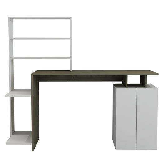 ΓΡΑΦΕΙΟ ΜΕ ΒΙΒΛΙΟΘΗΚΗ ROCHELL ΜΕΛΑΜΙΝΗ OLIVE GREY ΛΕΥΚΟ 146,3x55x128,8
