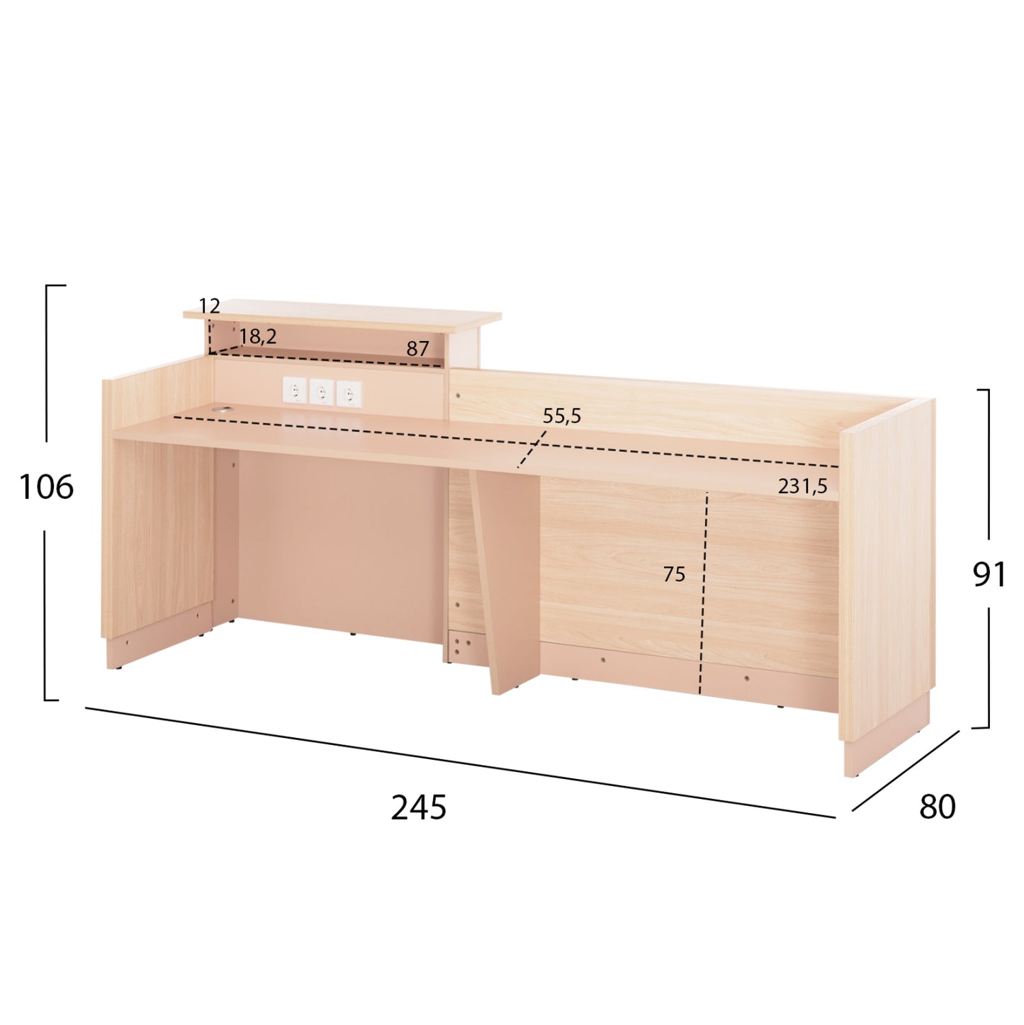 ΓΡΑΦΕΙΟ ΥΠΟΔΟΧΗΣ DALTON ΜΕΛΑΜΙΝΗ ΣΕ SONAMA ΜΠΕΖ 240x80x106