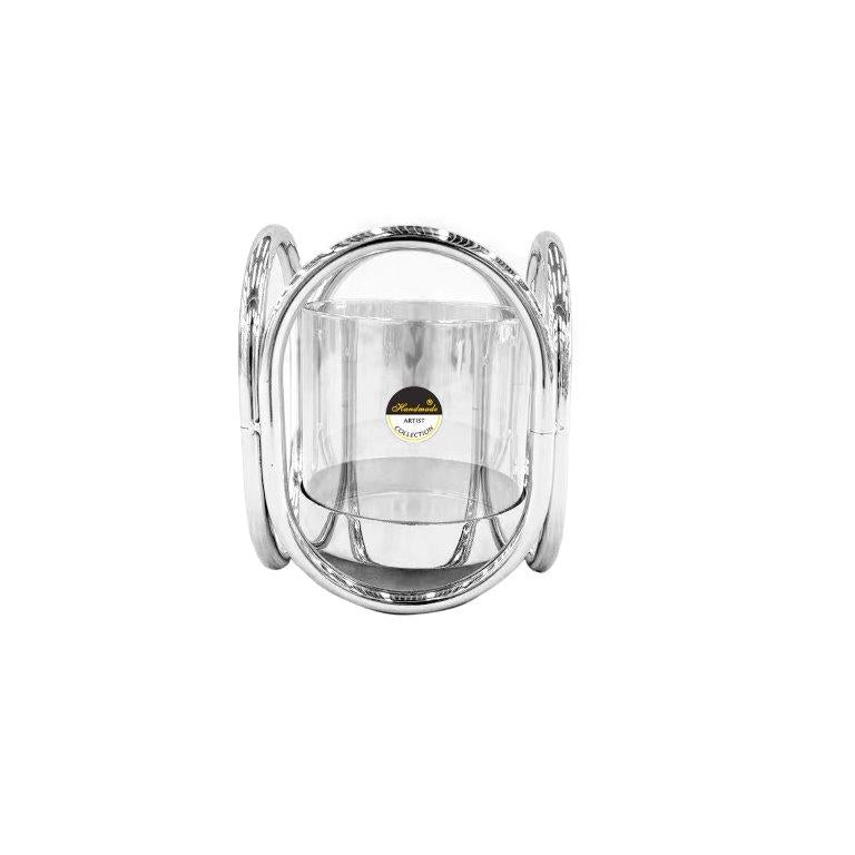 Γυάλινα Κηροπήγια με Ασημί Μεταλλικές Λεπτομέρειες 12x15εκ