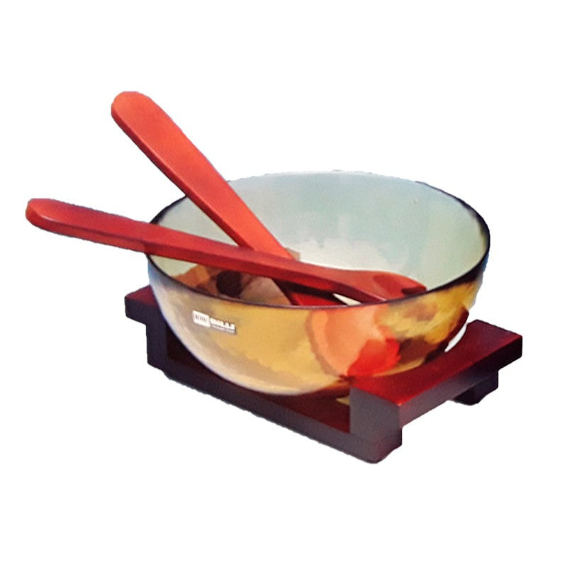 Σαλατιέρα Γυάλινη με Σετ Σερβιρίσματος σε Ξύλινη Βάση 27x12x25