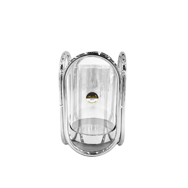 Γυάλινα Κηροπήγια με Ασημί Μεταλλικές Λεπτομέρειες 12x20εκ