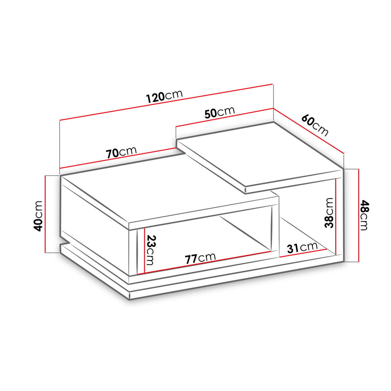 Τραπεζάκι Σαλονιού Bron Plus Φυσικό - Ανθρακί 120x60x40