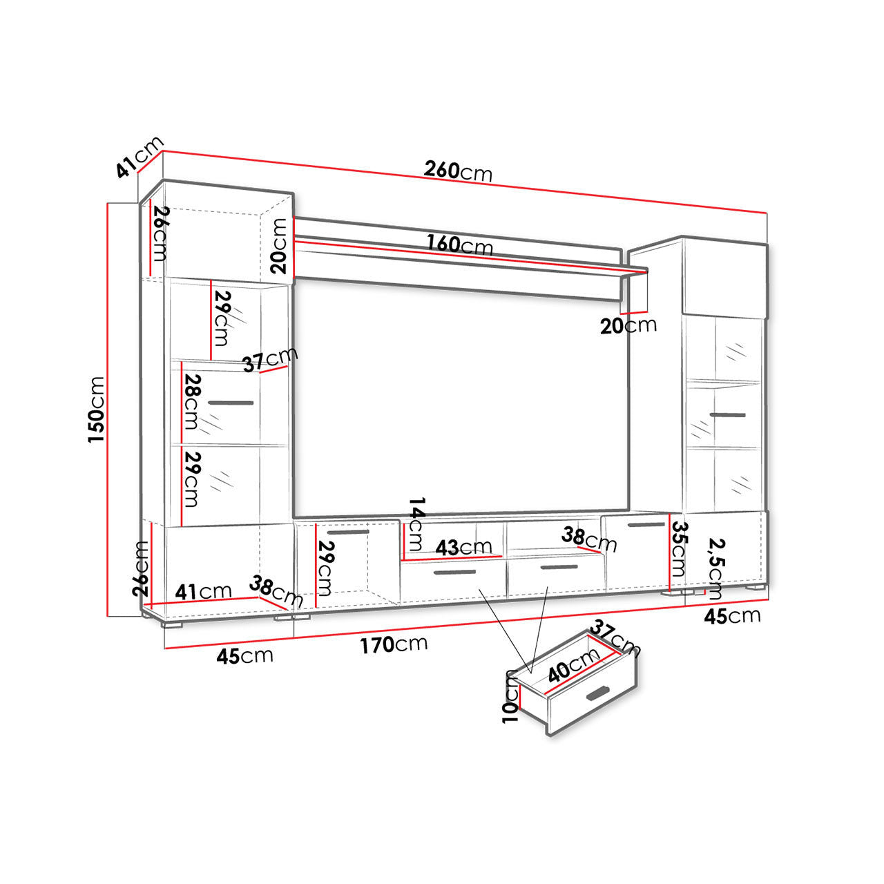 Σύνθετο Σαλονιού Modica 260x41x150