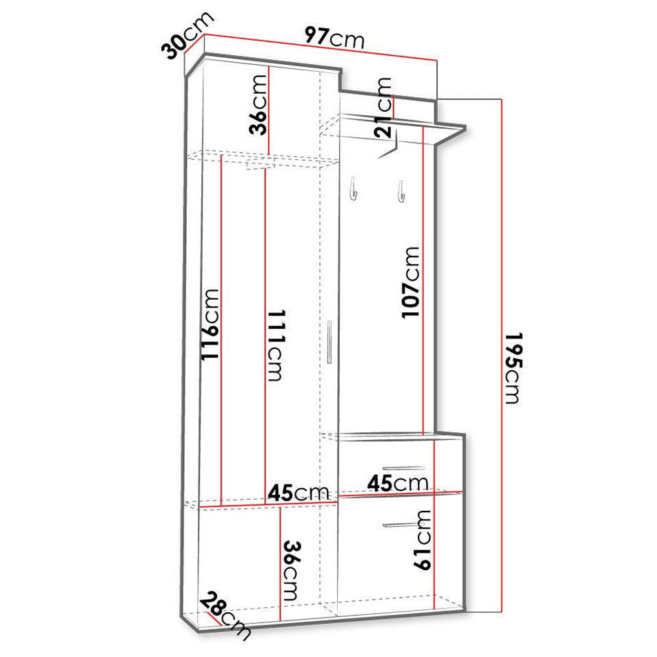 Έπιπλο Υποδοχής Rio με Καθρέπτη 97x30x195