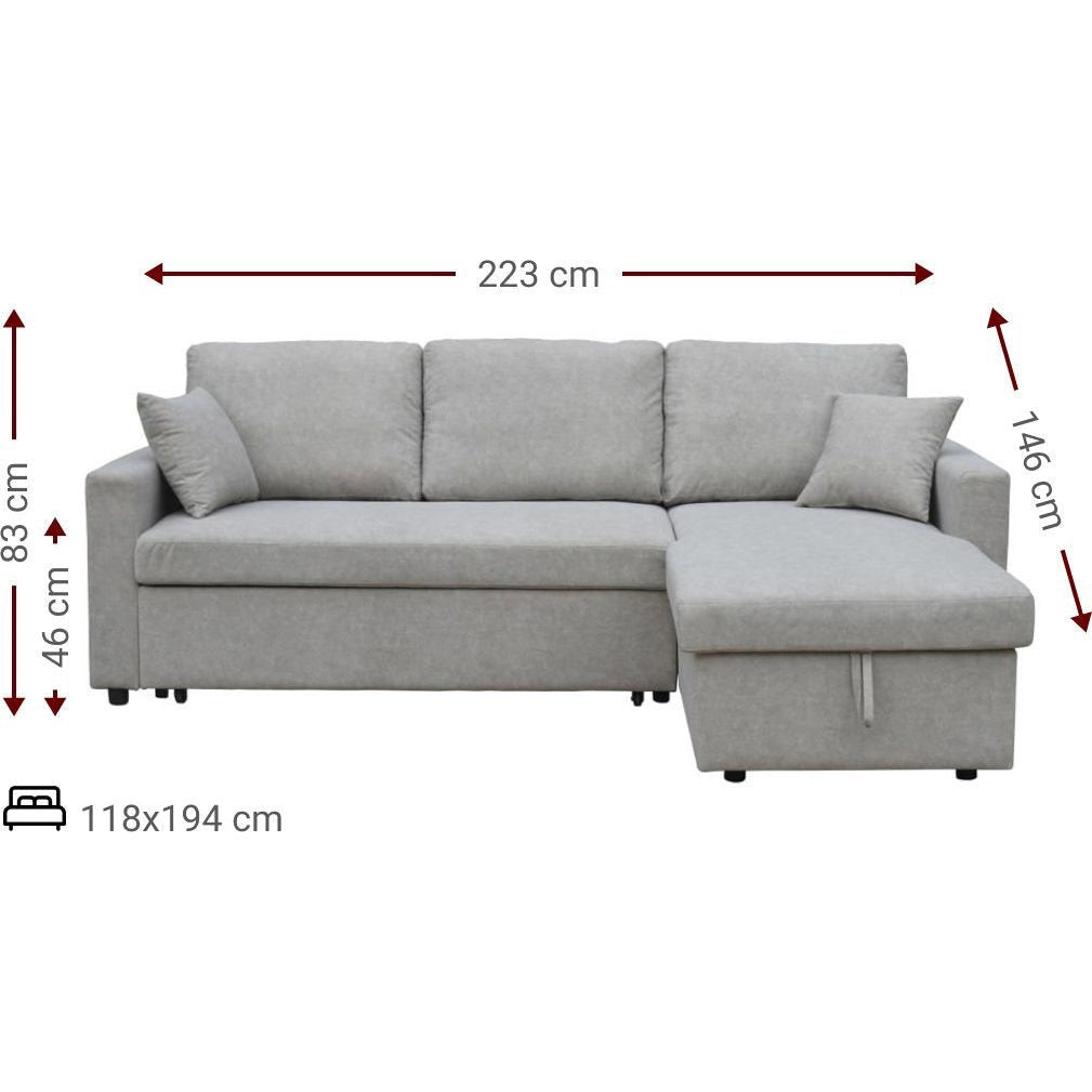 Γωνιακός Καναπές Vancouver Γκρι Ανοιχτό 223x146x83