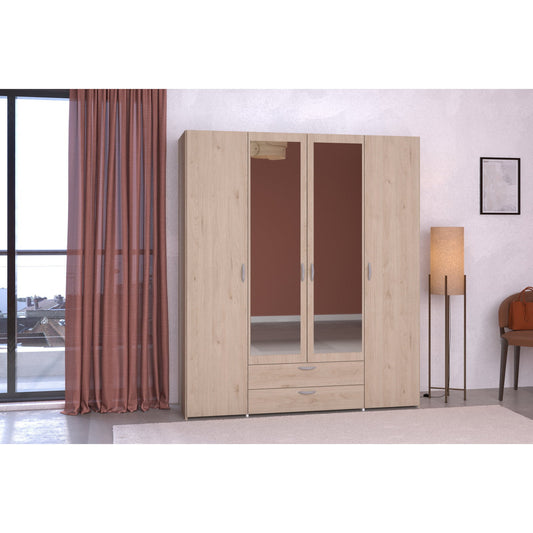 Dorm 4-Door Wardrobe with Mirror Natural 159.9x51.7x185