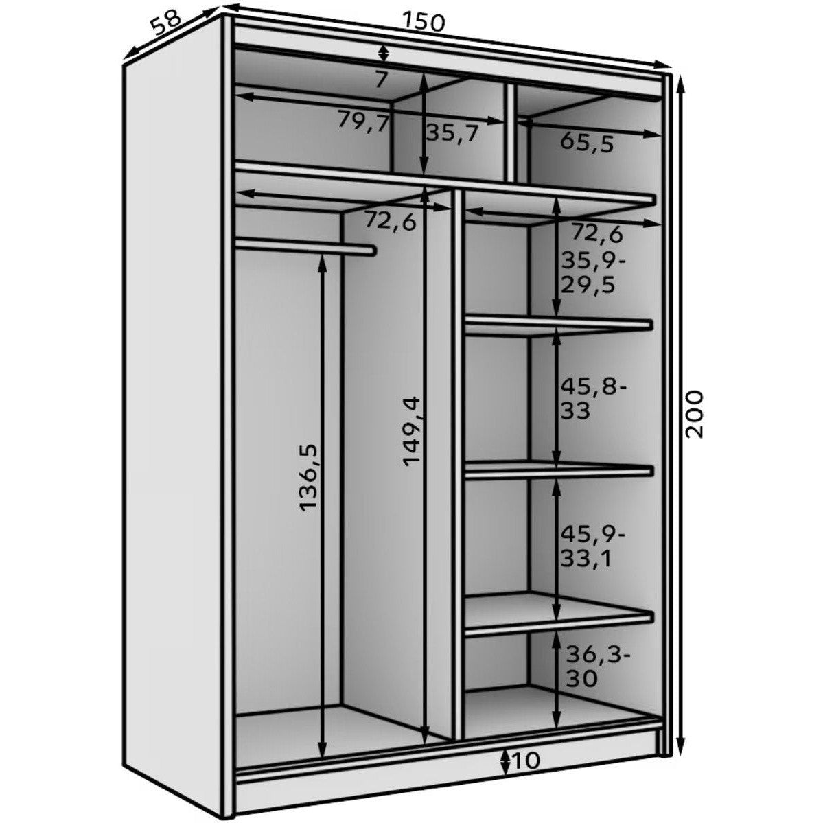 Ντουλάπα Houston 150 Συρόμενη Λευκό 150x58x200