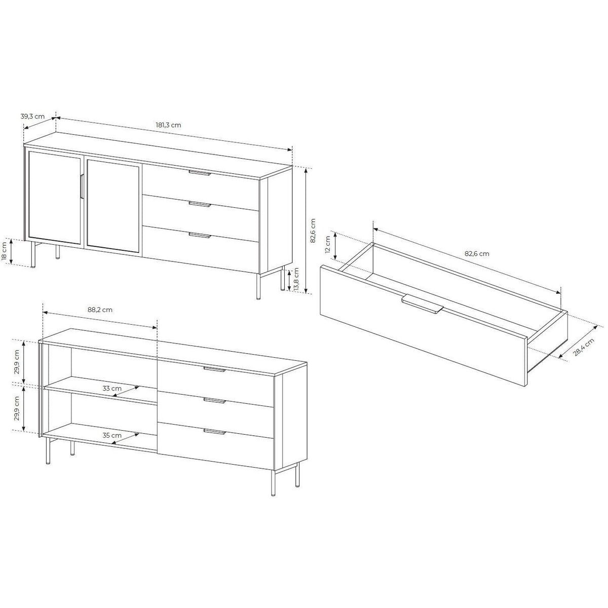 Μπουφές Luminus 2D3S Καφέ 181.3x39.3x82.6