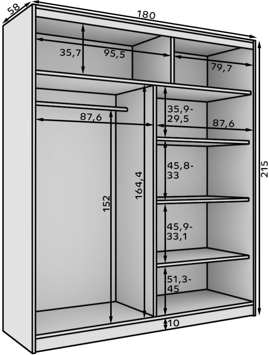 Shelvia 180 Sliding Wardrobe Cashmere 180x58x215