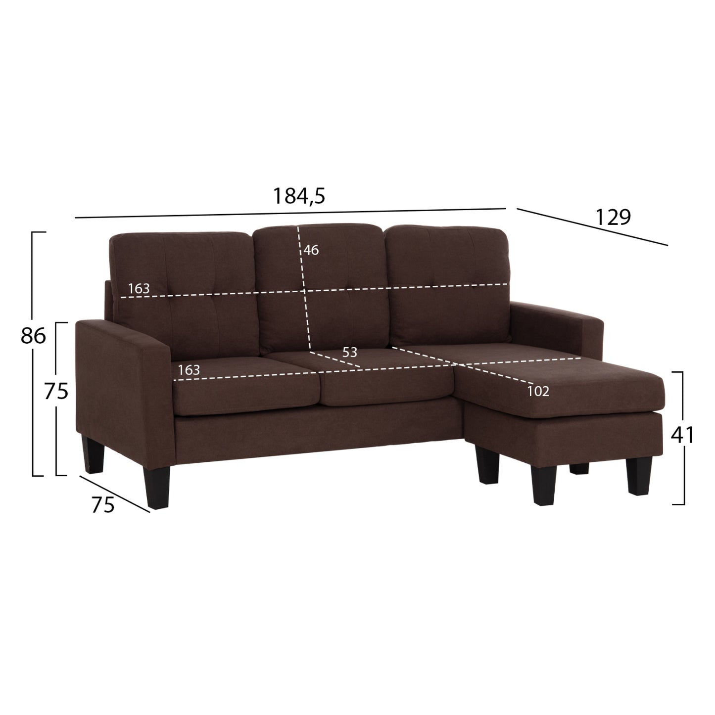 ΚΑΝΑΠΕΣ ΓΩΝΙΑ ΑΝΑΣΤΡΕΨΙΜΗ MEGGY ΚΑΦΕ ΥΦΑΣΜΑ 184.5x129x86