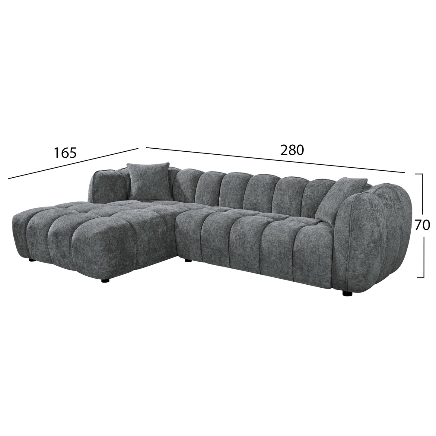 ΚΑΝΑΠΕΣ ΓΩΝΙΑ (ΑΡΙΣΤΕΡΗ) LYKKE ΓΚΡΙ ΥΦΑΣΜΑ 280x89-165x70