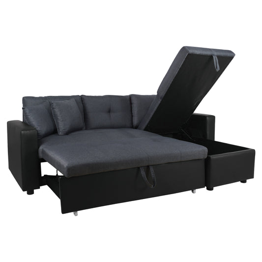 ΚΑΝΑΠΕΣ ΓΩΝΙΑ ΚΡΕΒΑΤΙ WAYNE ΓΚΡΙ ΜΕ ΜΑΥΡΟ PU 220x146x86