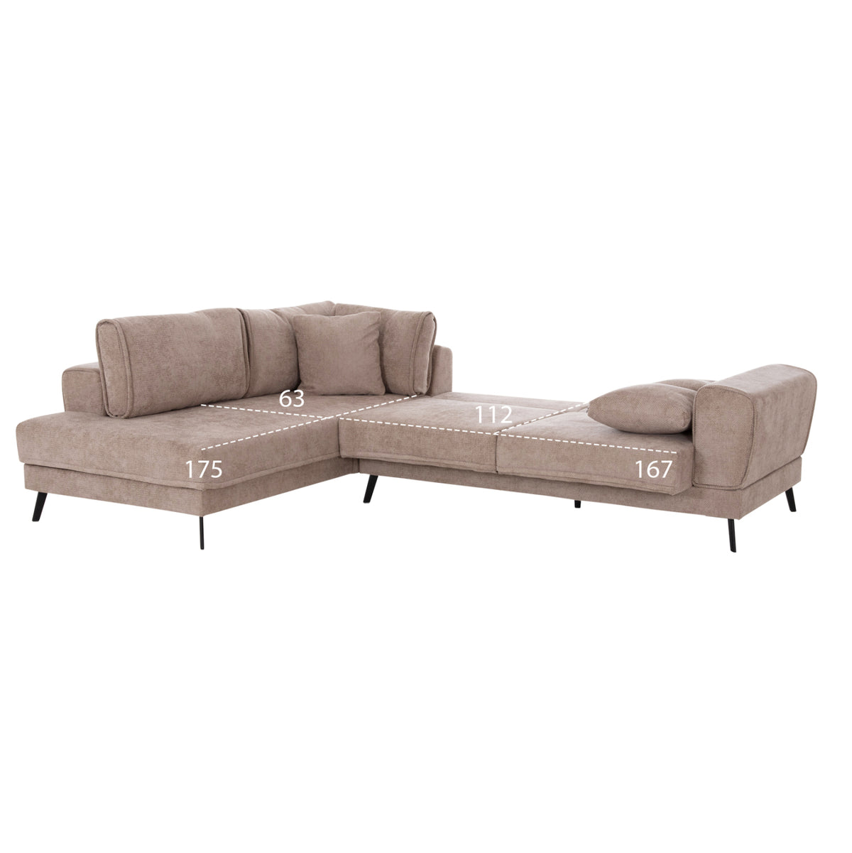ZENORA LEFT CORNER SOFA BED BEIGE FABRIC 303x214x80