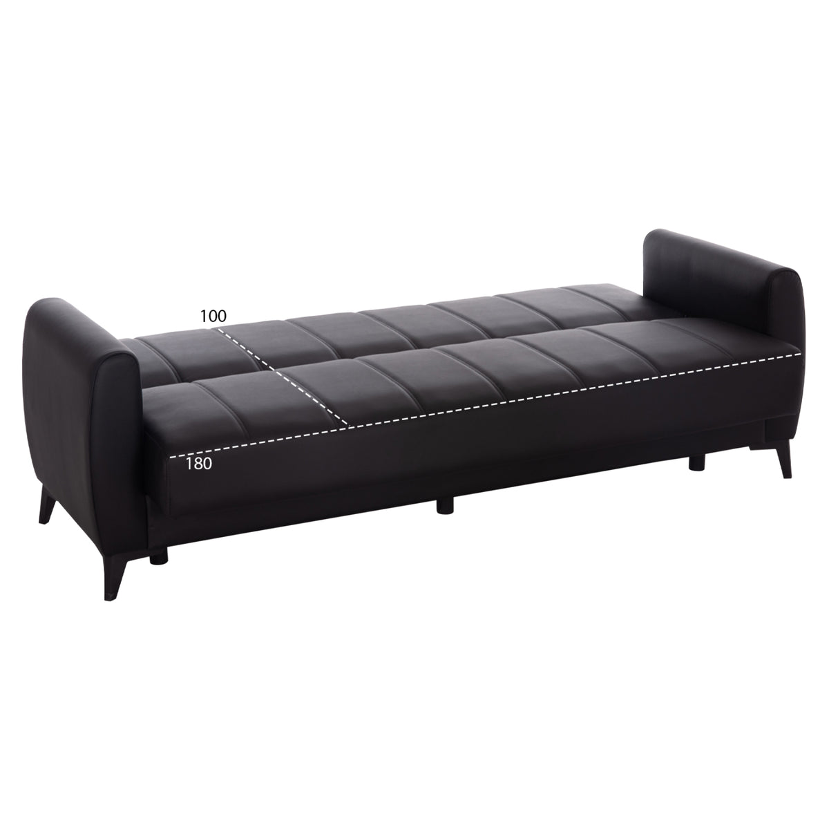 SOFA BED WITH STORAGE THREE-SEATER NIKKO BLACK PU 207x80x82