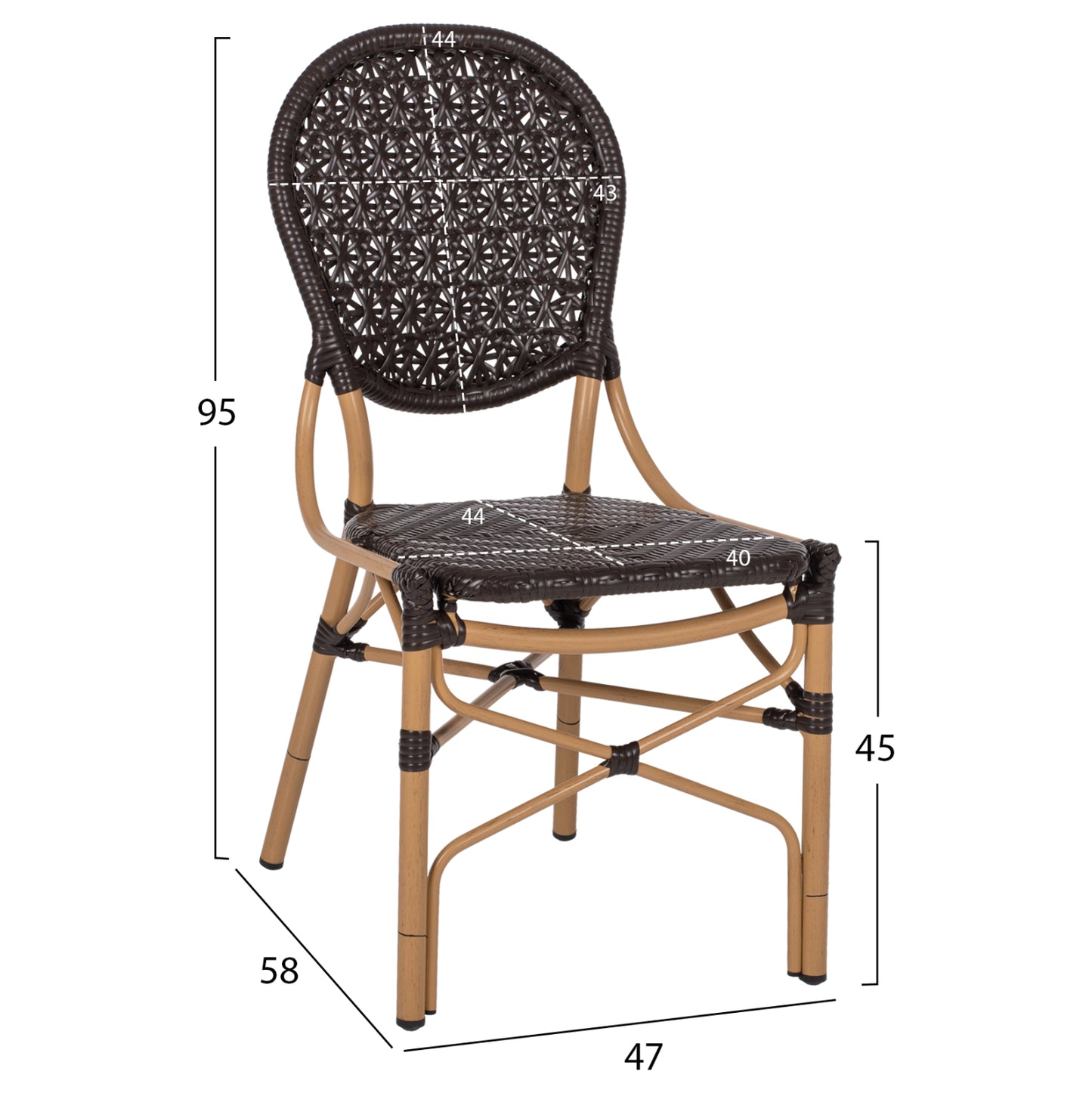 ΚΑΡΕΚΛΑ ΑΛΟΥΜΙΝΙΟΥ BAMBOO LOOK ΜΕ ΚΑΦΕ PE RATTAN 47x58x95