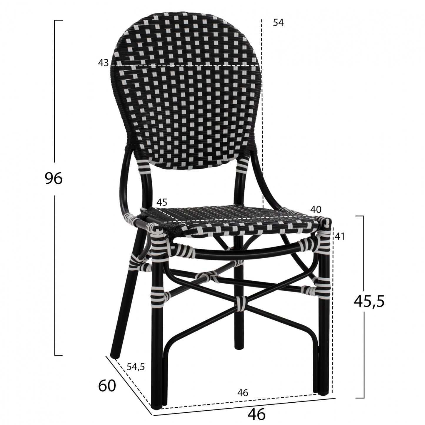 ALUMINUM CHAIR BAMBOO LOOK WITH WICKER BLACK WHITE 46x60x96