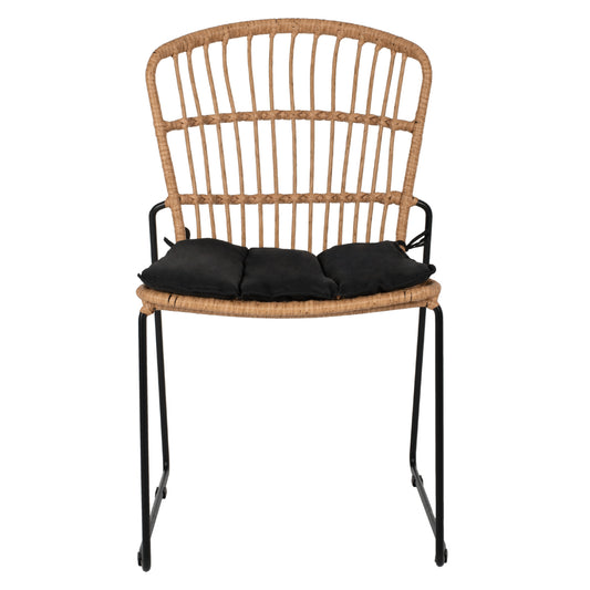 BLACK METAL CHAIR BLACK CUSHION & NATURAL RATTAN 51.5x58x86