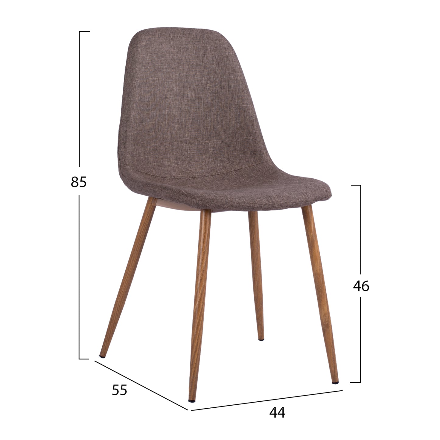 LEONARDO CHAIR WITH METAL LEGS & BROWN FABRIC 44x55x85