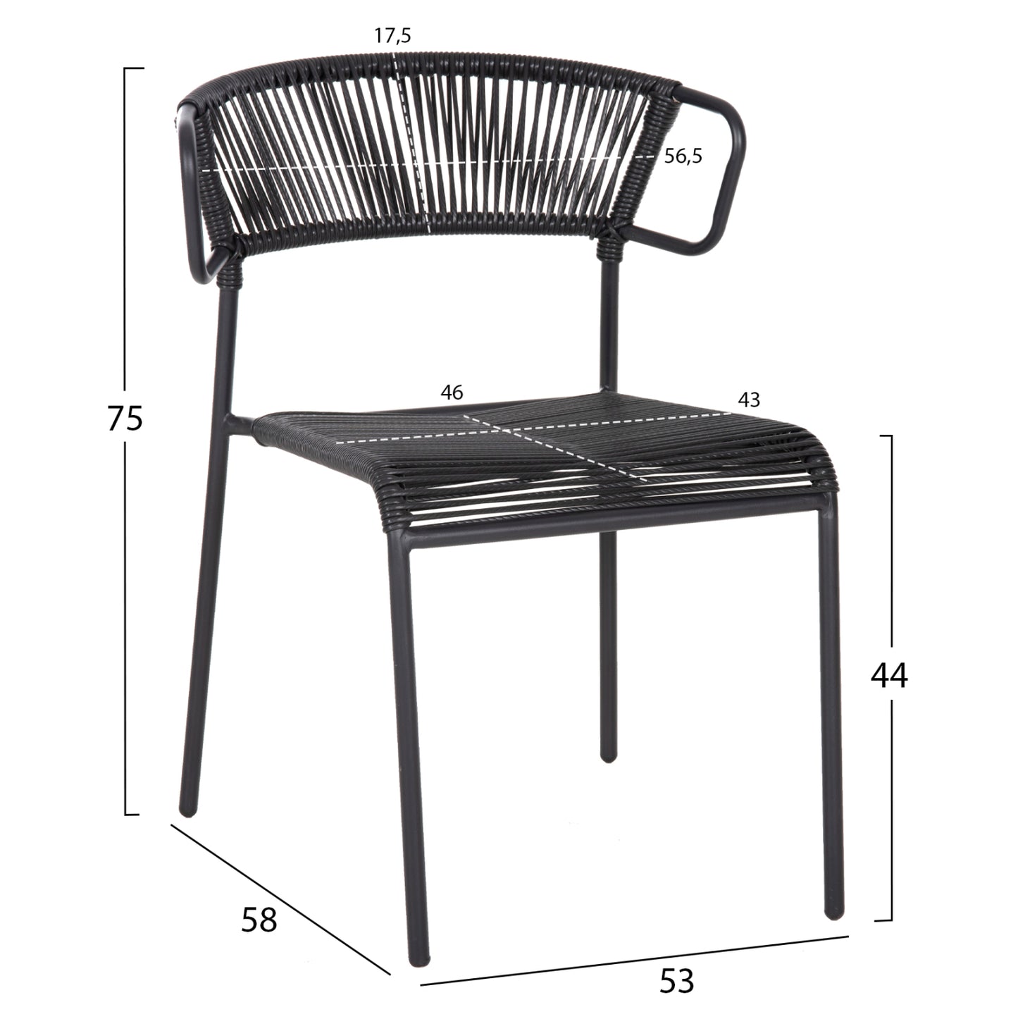 ΚΑΡΕΚΛΑ SUKI ΜΕΤΑΛΛO KAI ΣΥΝΘΕΤΙΚΟ RATTAN ΣΕ ΜΑΥΡΟ 54x62x80