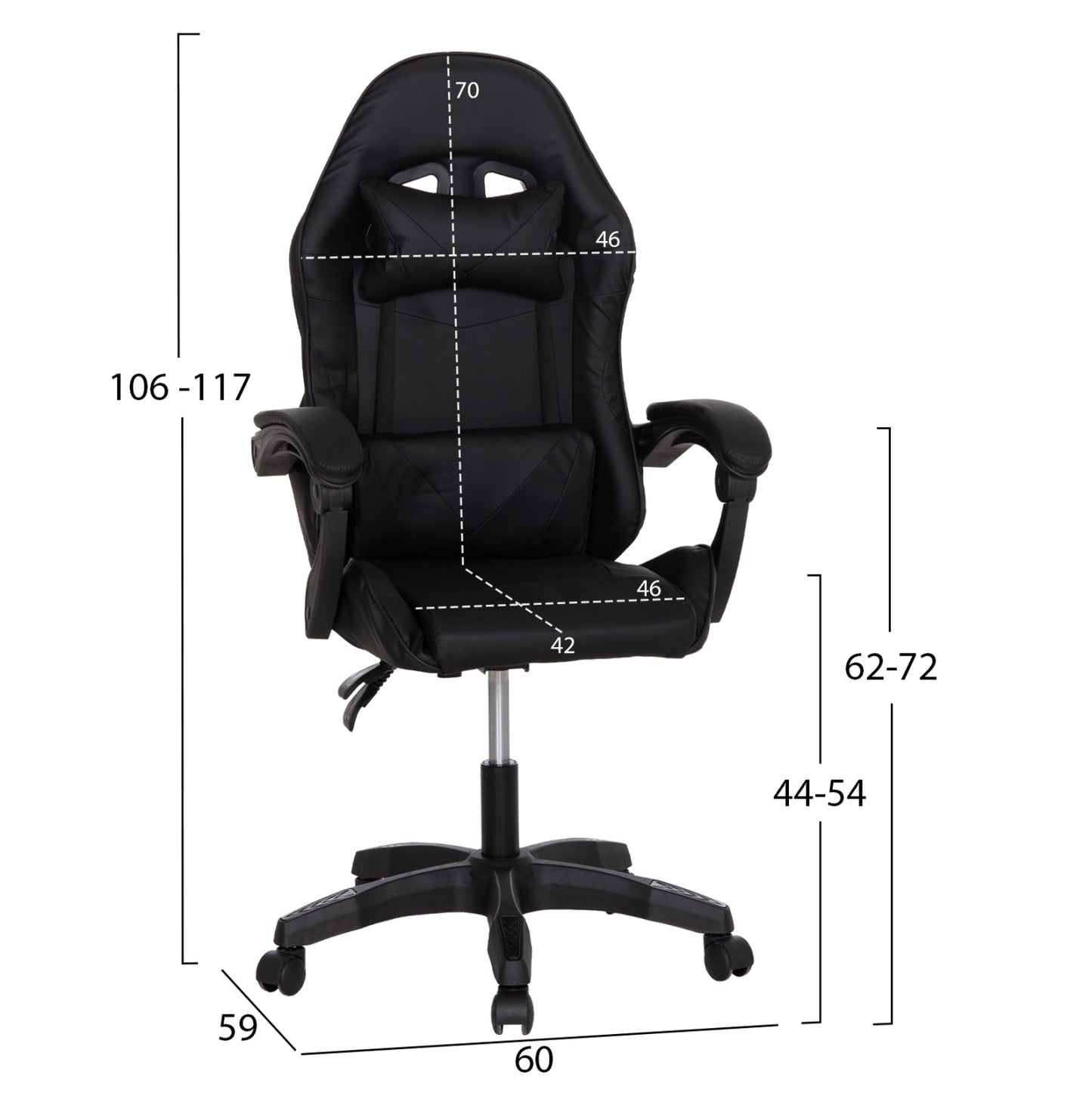 ΚΑΡΕΚΛΑ GAMING STRATUS ΜΑΥΡΟ PVC-ΜΕ ΜΑΞIΛΑΡΑΚΙΑ ΜΕΣΗΣ/ΚΕΦΑΛΗΣ 60x59x117