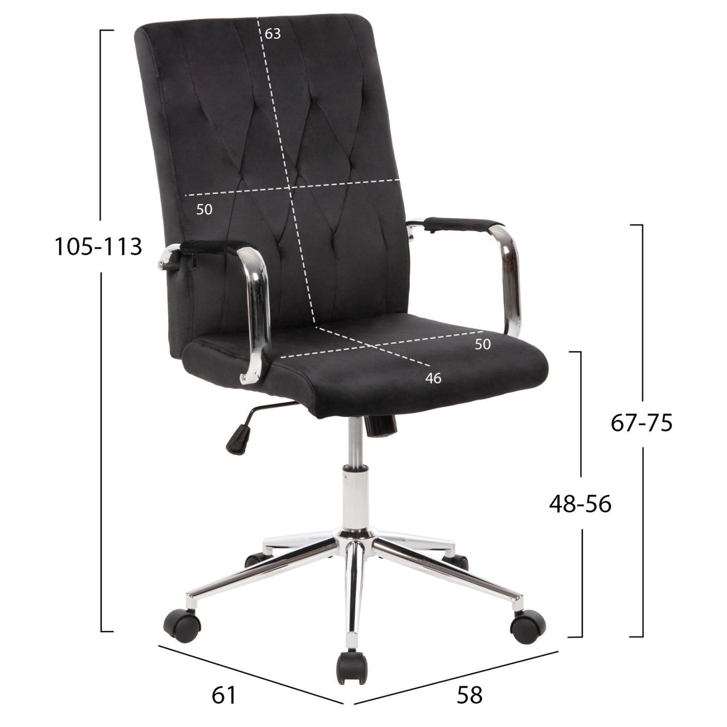 ΚΑΡΕΚΛΑ ΓΡΑΦΕΙΟΥ JOSEF ΜΑΥΡΟ ΒΕΛΟΥΔΟ-INOX ΒΑΣΗ 58x61x105-113