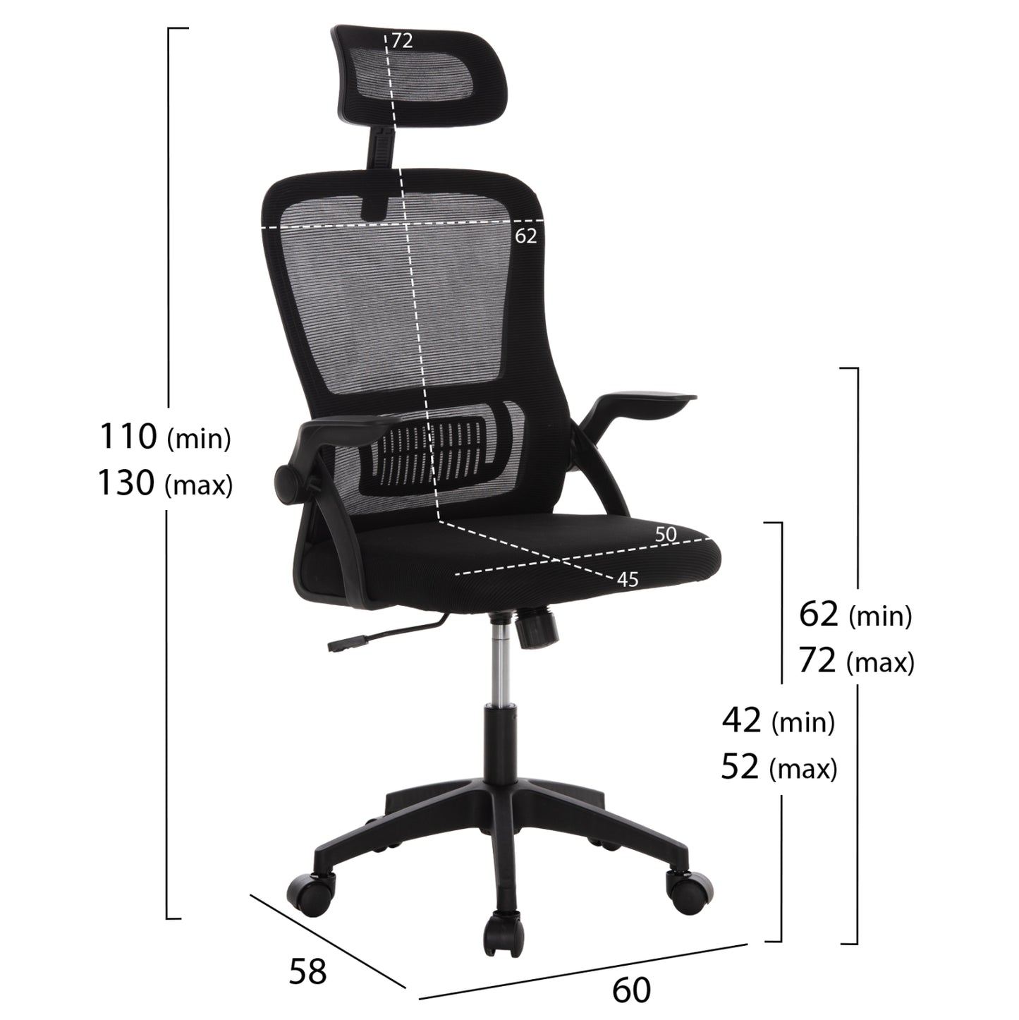 ΚΑΡΕΚΛΑ ΓΡΑΦΕΙΟΥ BLAZER ΜΑΥΡΟ MESH ΜΑΥΡΟΣ ΣΚΕΛΕΤΟΣ 60x58x110-130