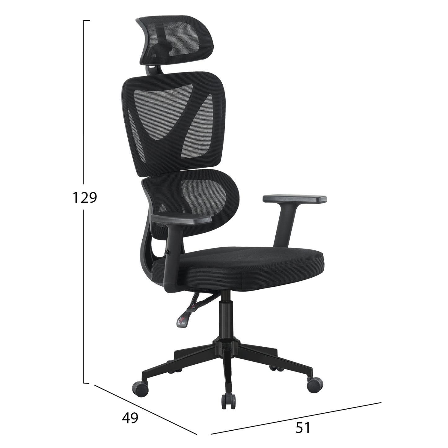 ΚΑΡΕΚΛΑ ΓΡΑΦΕΙΟΥ NOVAR ΜΑΥΡO MESH ΒΑΣΗ PP 51x49x121-129