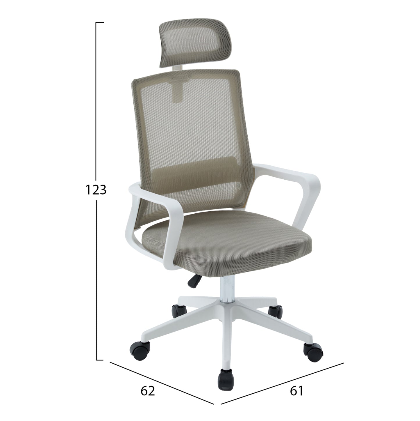ΚΑΡΕΚΛΑ ΓΡΑΦΕΙΟΥ VELOCITY ΛΕΥΚΟ PP-ΑΝΟΙΧΤΟ ΓΚΡΙ MESH 61x62x123