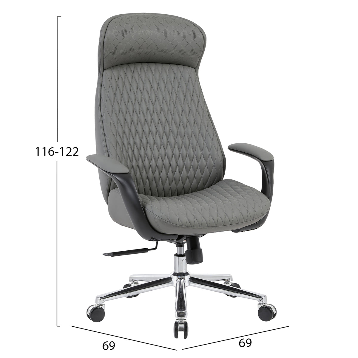 PREMIUM VELUM OFFICE CHAIR GREY PU CHROME BASE 71x69x116-122