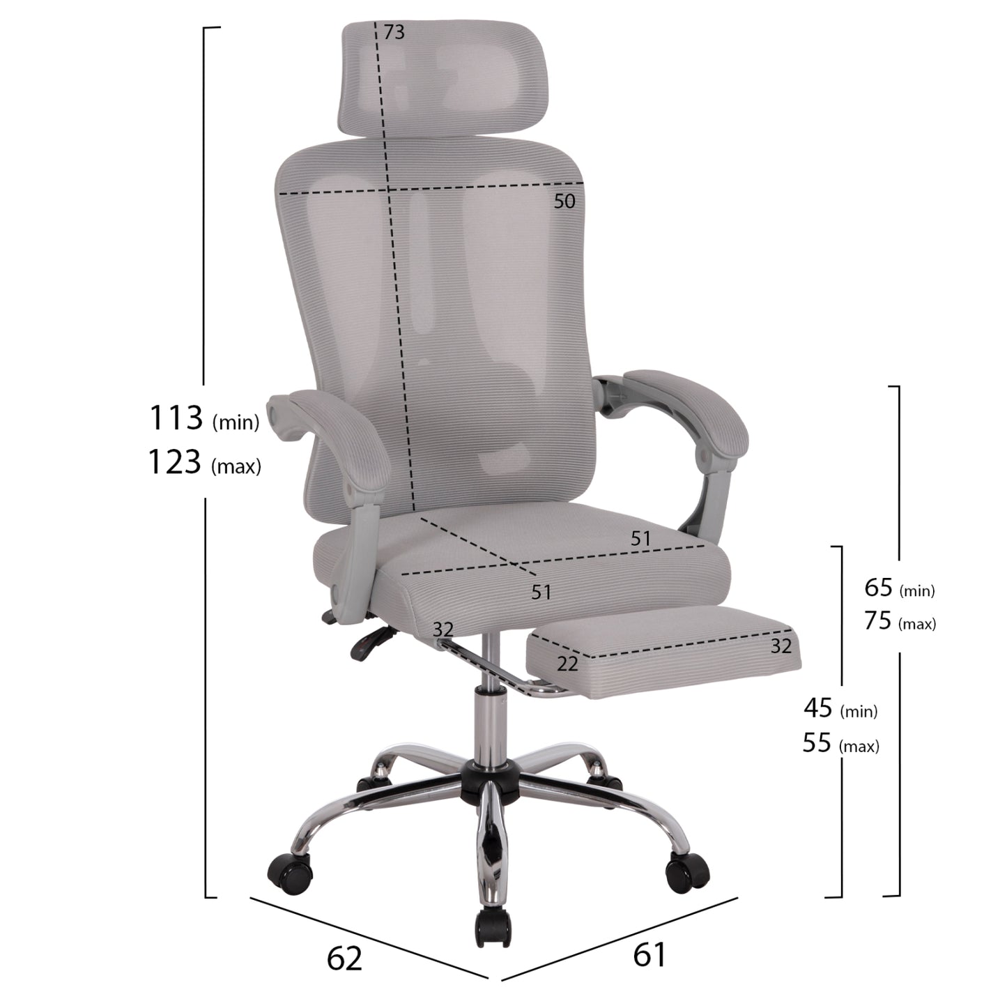 ΚΑΡΕΚΛΑ ΓΡΑΦΕΙΟΥ BARNET ΓΚΡΙ MESH ΓΚΡΙ ΣΚΕΛΕΤΟΣ NYLON 61x62x123