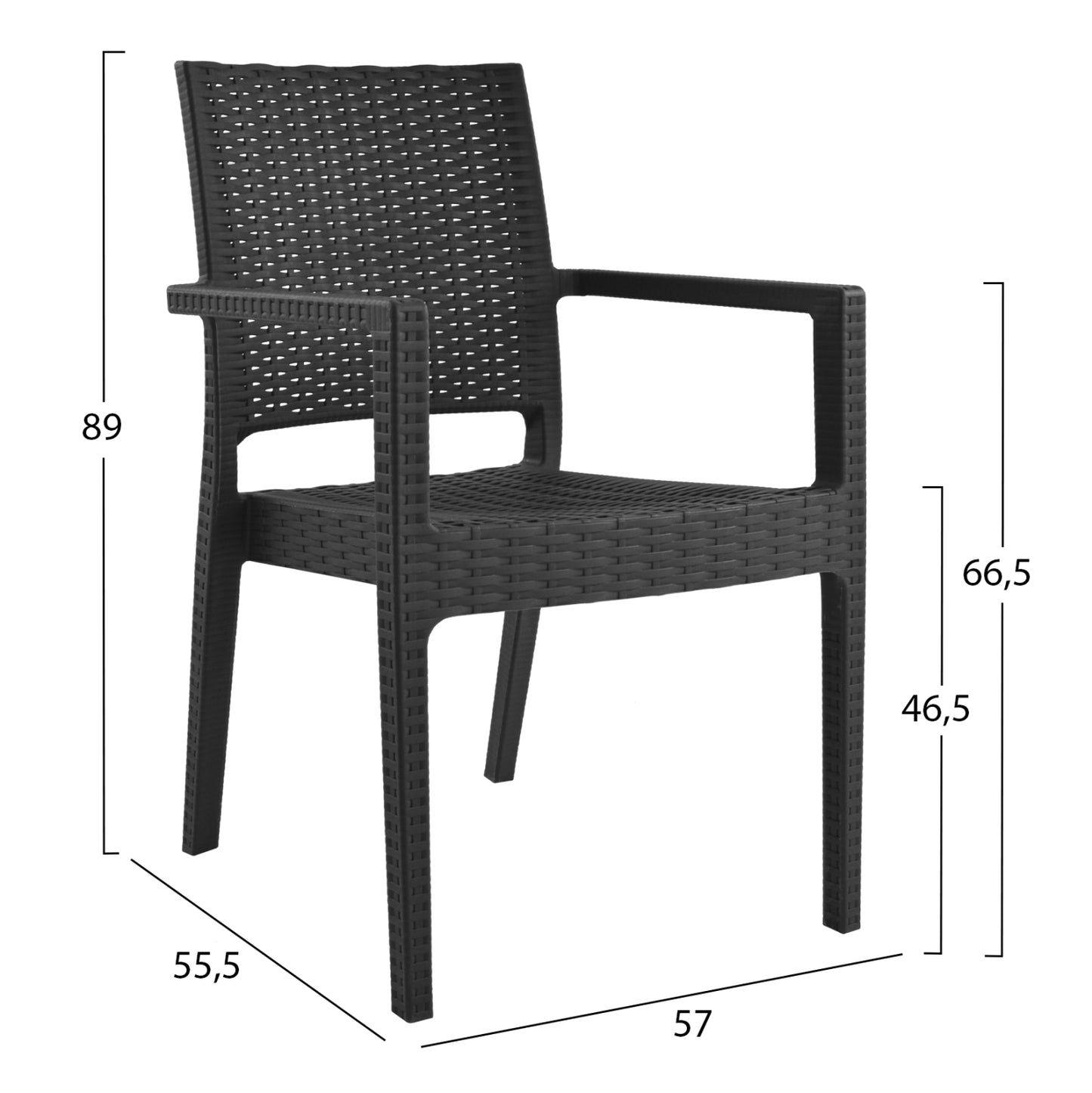KAGANU HEAVY-DUTY POLYPROPYLENE ARMCHAIR DARK GREY 57x55,5x89