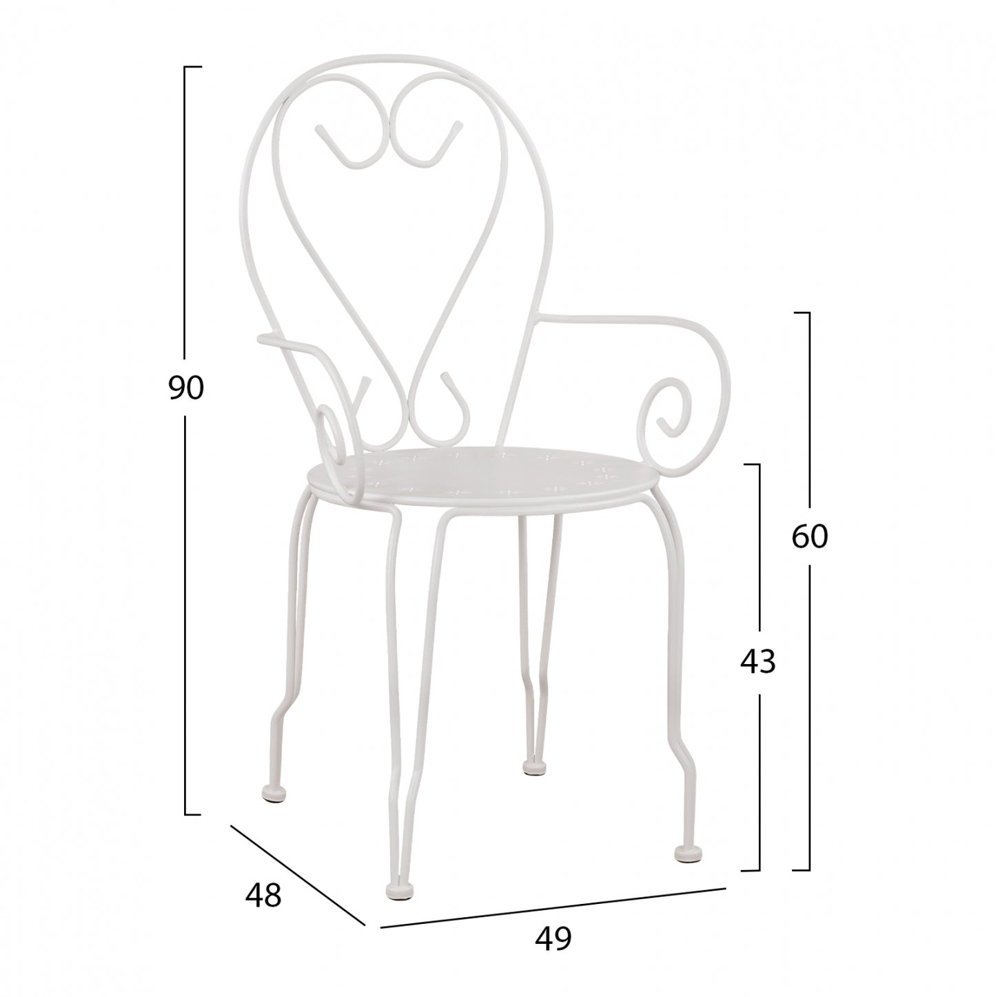 CHAIR ARMCHAIR METAL AMORE WHITE 49x48x90