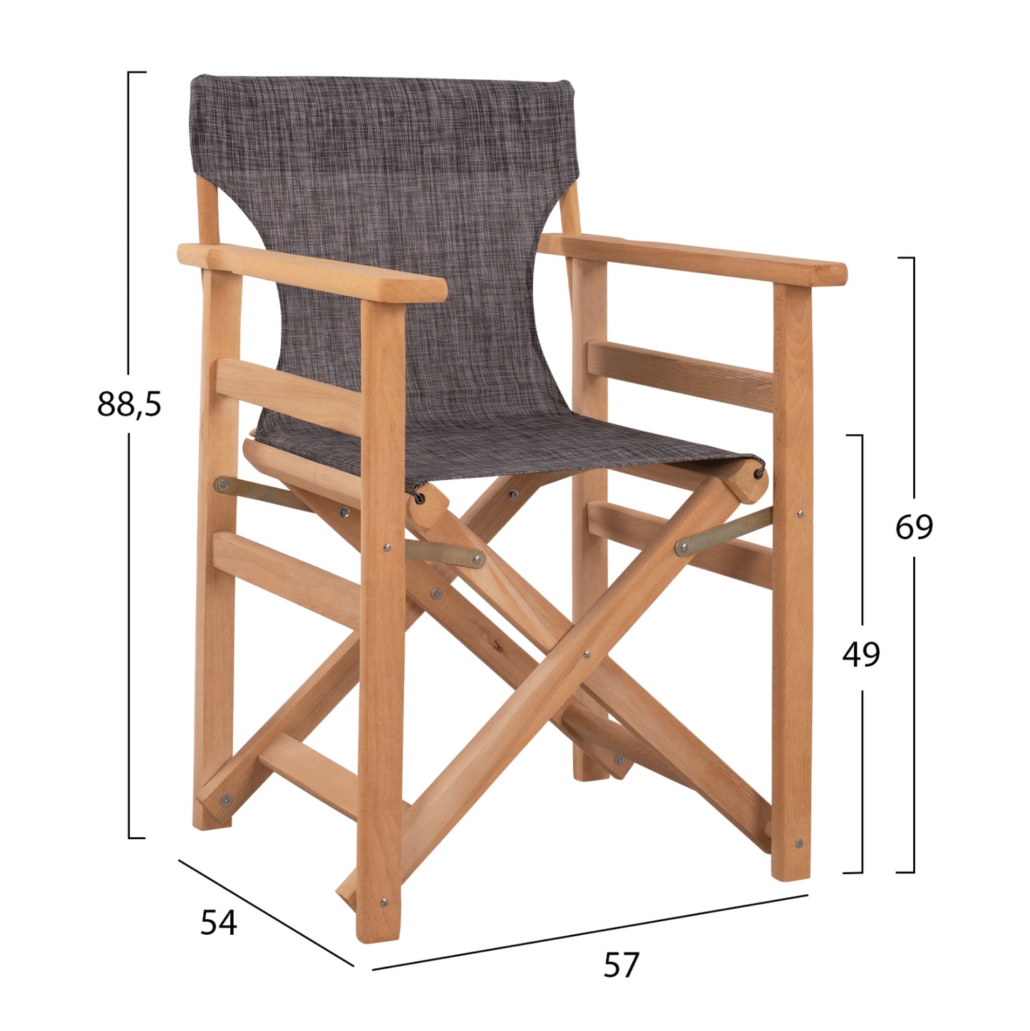 LIMNOS DIRECTOR'S CHAIR, NATURAL, IMPREGNATED, WITH GREY CUSHION 57x54x88.5
