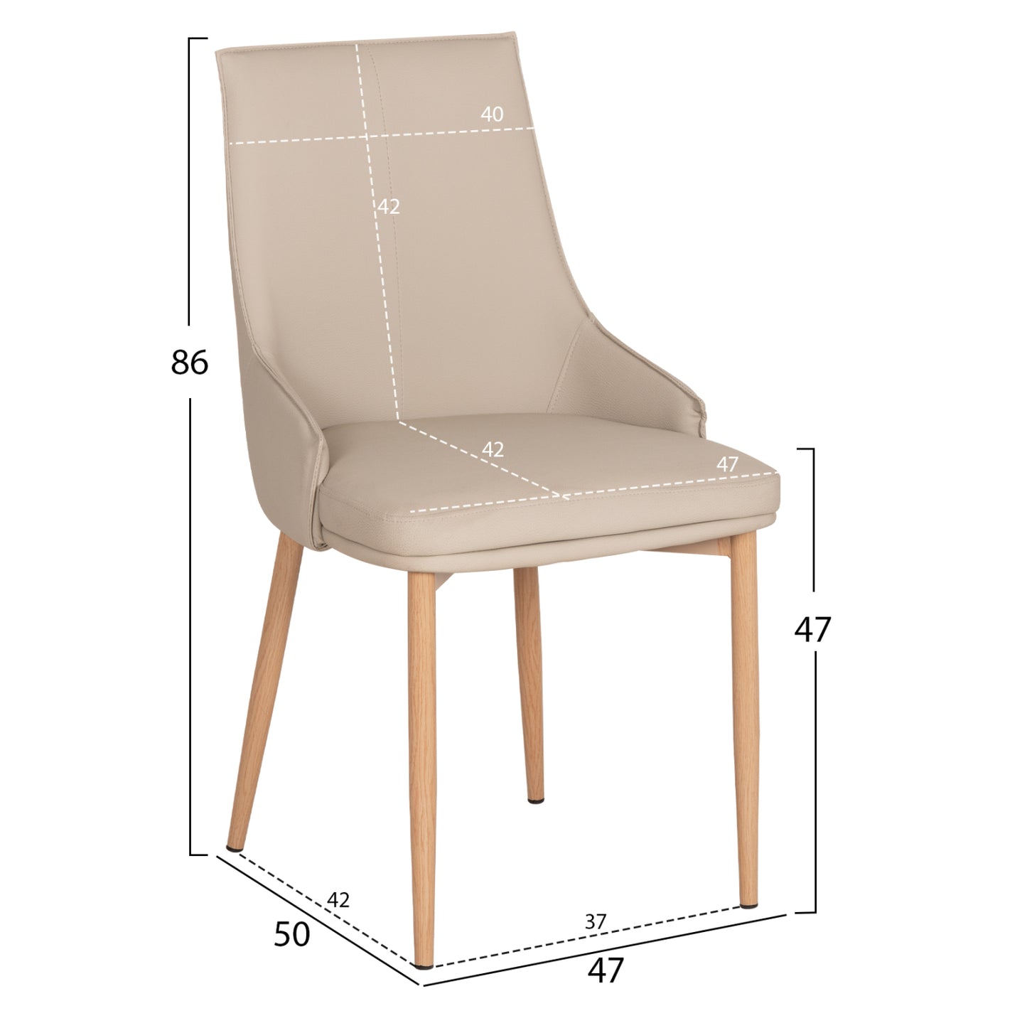 DINING CHAIR NORDIK PU IN CREAM METAL LEGS WOOD GRAIN 47x50x86