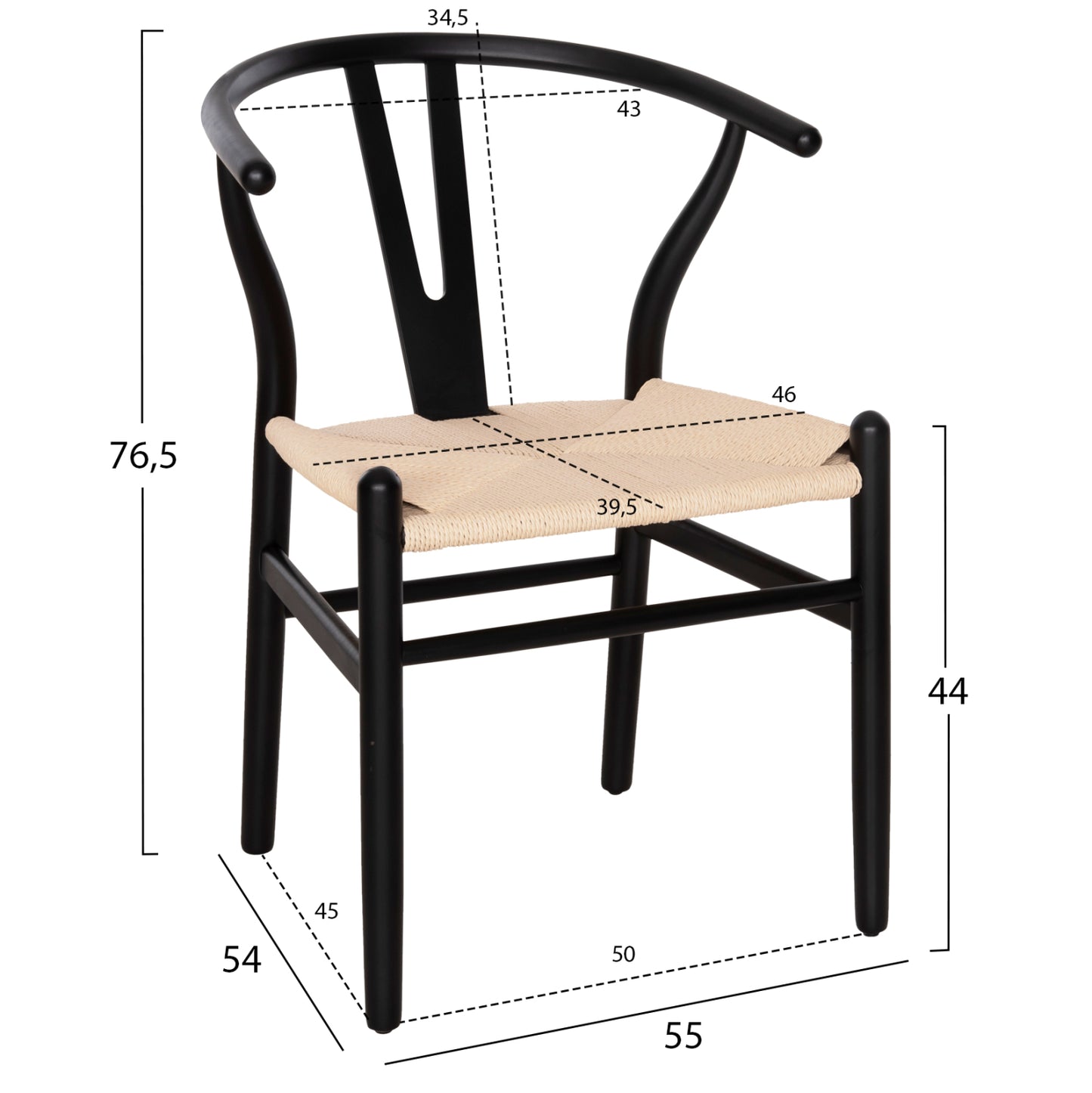 DINING CHAIR BRAVE BEECH WOOD BLACK ROPE BEIGE 54.5x53x75