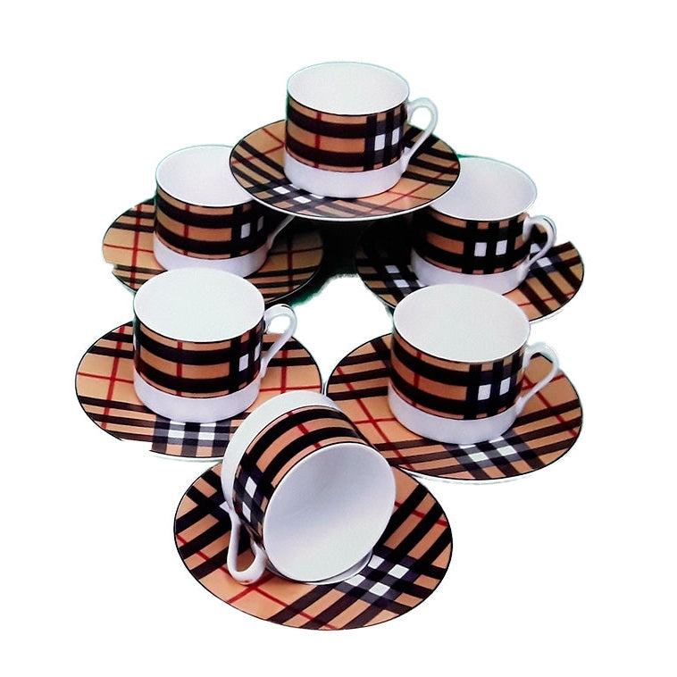 Φλυτζάνια Τσαγιού - Καφέ Πορσελάνης 6 Τεμαχίων Καρό