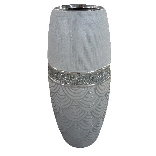 Κεραμικό Διακοσμητικό Βάζο Ζαχαρί/Ασημί 11x11x26