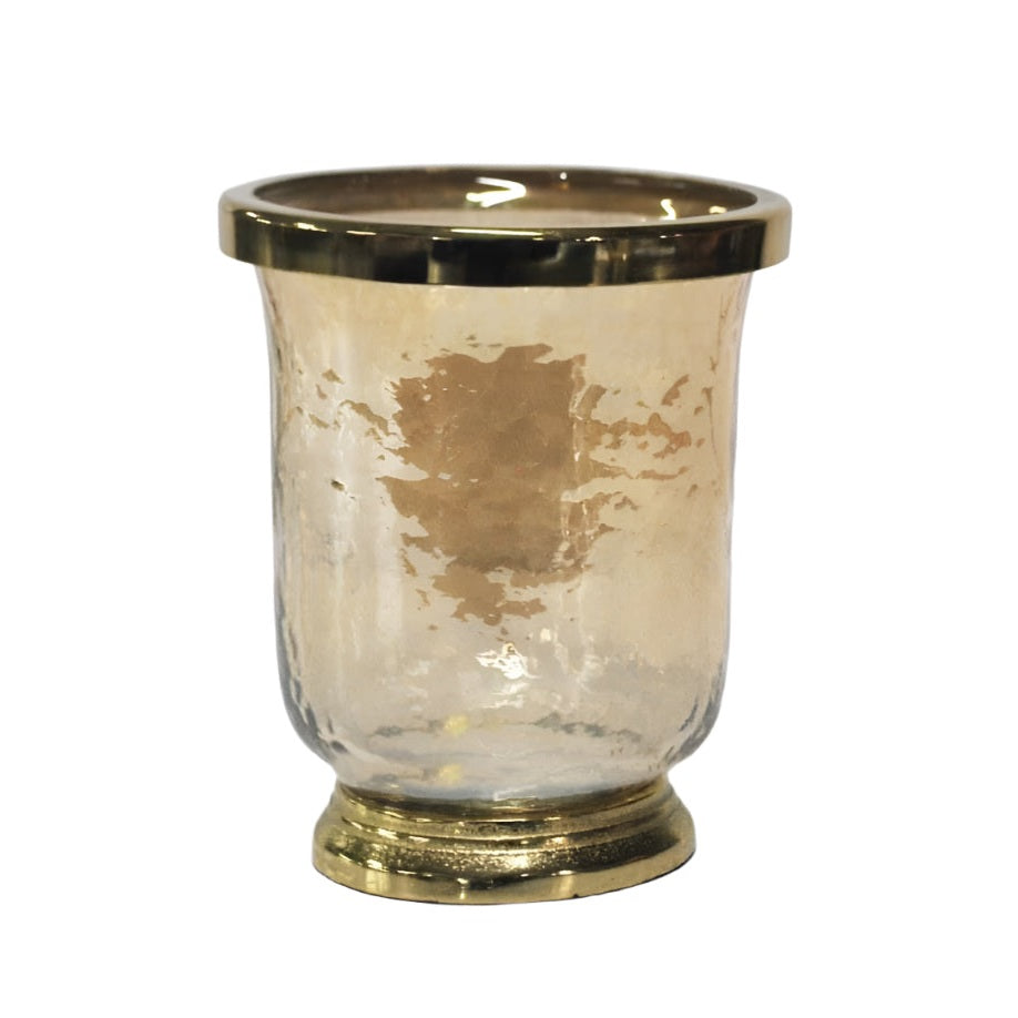 Γυάλινο Μελί Κηροπήγιο με Μεταλλική Χρυσή Βάση 10x10x11.5