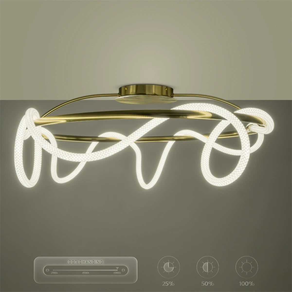 GLOW KLV-101-0150 Φωτιστικό Οροφής LED 65W 6500lm 360° AC 220-240V IP20 Ρυθμιζόμενο Λευκό CCT με Χειριστήριο από 2700K έως 6000K Dimmable - Lumileds SMD Chip - Χρυσό Πλατίνα - Μ100 x Π100 x Υ30