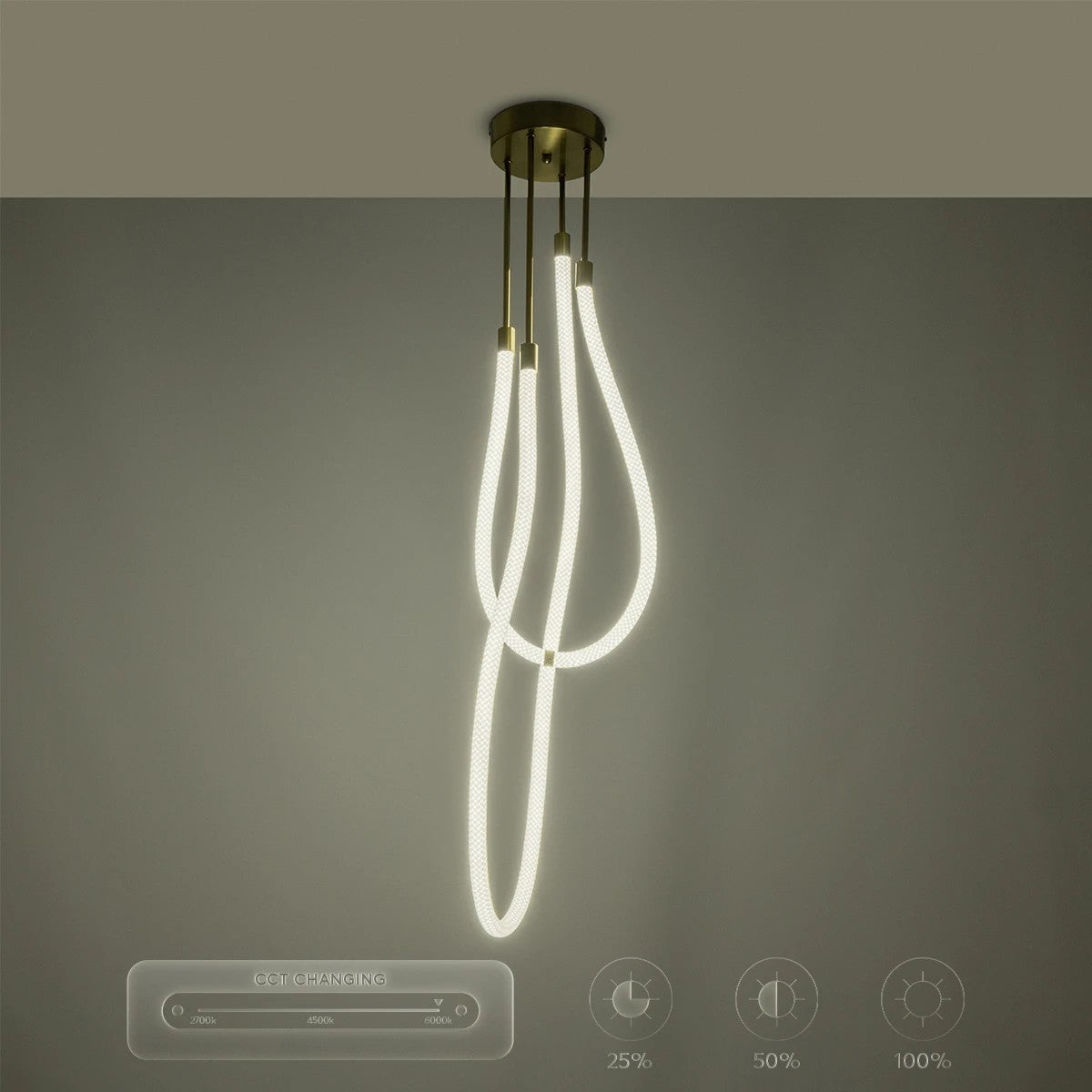 GLOW KLV-101-0153 Φωτιστικό Οροφής LED 42W 4200lm 360° AC 220-240V IP20 Ρυθμιζόμενο Λευκό CCT με Χειριστήριο από 2700K έως 6000K Dimmable - Lumileds SMD Chip - Χρυσό Πλατίνα - Μ50 x Π50 x Υ70