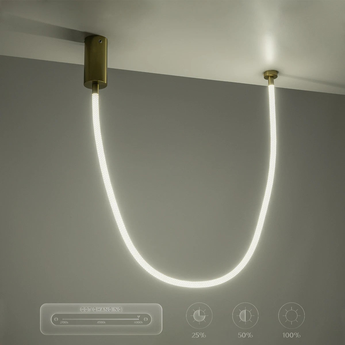 GLOW KLV-101-0155 Κρεμαστό Φωτιστικό Οροφής LED 27W 2700lm 360° AC 220-240V IP20 Ρυθμιζόμενο Λευκό CCT με Χειριστήριο από 2700K έως 6000K Dimmable - Lumileds SMD Chip - Χρυσό Πλατίνα - Μ90 x Π9 x Υ95