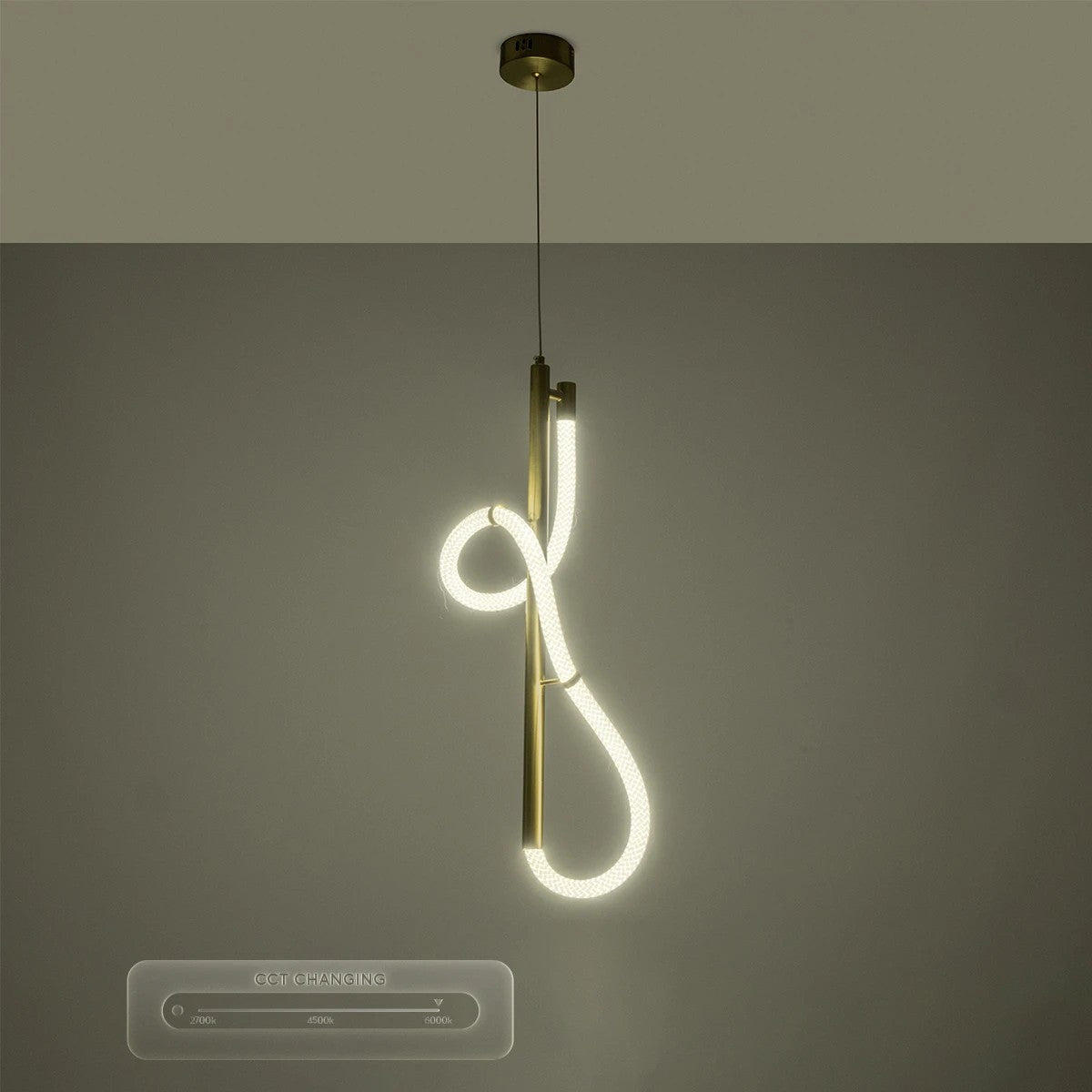 GLOW KLV-101-0160 Κρεμαστό Φωτιστικό Οροφής LED 24W 2400lm 360° AC 220-240V IP20 Ρυθμιζόμενο Λευκό CCT με On/Off 2700K/4500K/6000K - Lumileds SMD Chip - Χρυσό Πλατίνα - Μ30 x Π17 x Υ66