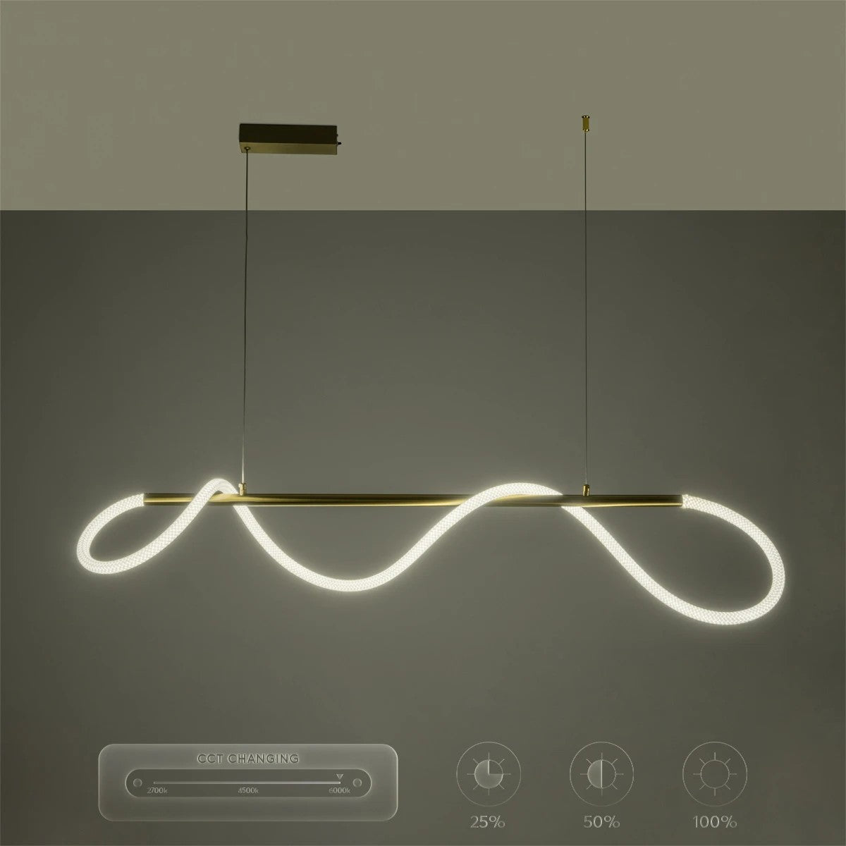 GLOW KLV-101-0166 Κρεμαστό Φωτιστικό Οροφής LED 34W 3400lm 360° AC 220-240V IP20 Ρυθμιζόμενο Λευκό CCT με Χειριστήριο από 2700K έως 6000K Dimmable - Lumileds SMD Chip - Χρυσό Πλατίνα - Μ140 x Π40 x Υ30