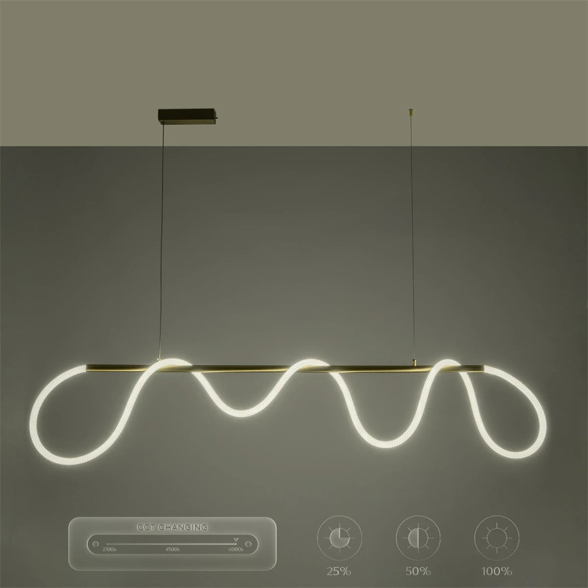 GLOW KLV-101-0167 Κρεμαστό Φωτιστικό Οροφής LED 45W 4500lm 360° AC 220-240V IP20 Ρυθμιζόμενο Λευκό CCT με Χειριστήριο από 2700K έως 6000K Dimmable - Lumileds SMD Chip - Χρυσό Πλατίνα - Μ180 x Π30 x Υ40