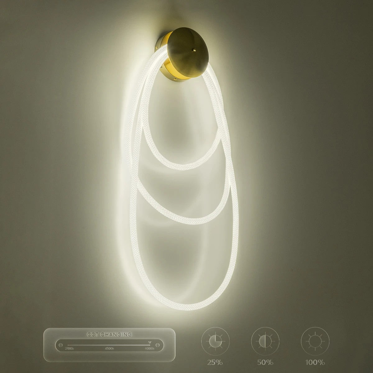 GLOW KLV-101-0171 Φωτιστικό Τοίχου / Απλίκα LED 60W 6000lm 360° AC 220-240V IP20 Ρυθμιζόμενο Λευκό CCT με Χειριστήριο από 2700K έως 6000K Dimmable - Lumileds SMD Chip - Χρυσό Πλατίνα - Μ40 x Π15 x Υ110